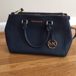 Michael Kora navy leather satchel